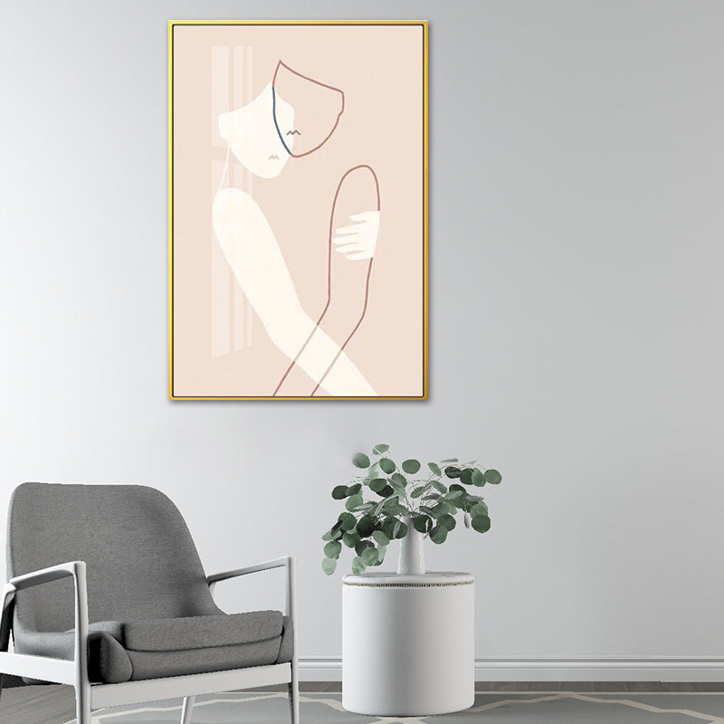 Nordic Style Hugging Figures Canvas Pink Textured Wall Art Print for Living Room