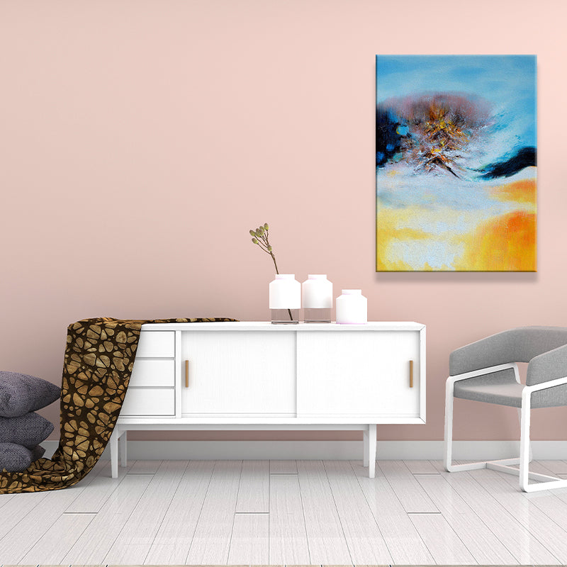 Contemporary Abstract Canvas Art Yellow and Blue Sunset Landscape Wall Decor for Kitchen Yellow Clearhalo 'Art Gallery' 'Canvas Art' 'Contemporary Art Gallery' 'Modern' Arts' 1641495