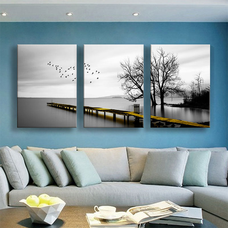 Bridge to the Sea Canvas Art Contemporary Textured Wall Decoration in Grey for Home Grey Clearhalo 'Art Gallery' 'Canvas Art' 'Contemporary Art Gallery' 'Modern' Arts' 1641558