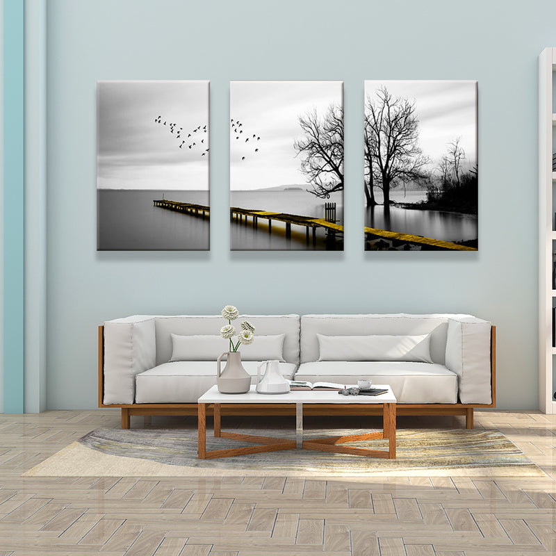 Bridge to the Sea Canvas Art Contemporary Textured Wall Decoration in Grey for Home Clearhalo 'Art Gallery' 'Canvas Art' 'Contemporary Art Gallery' 'Modern' Arts' 1641560