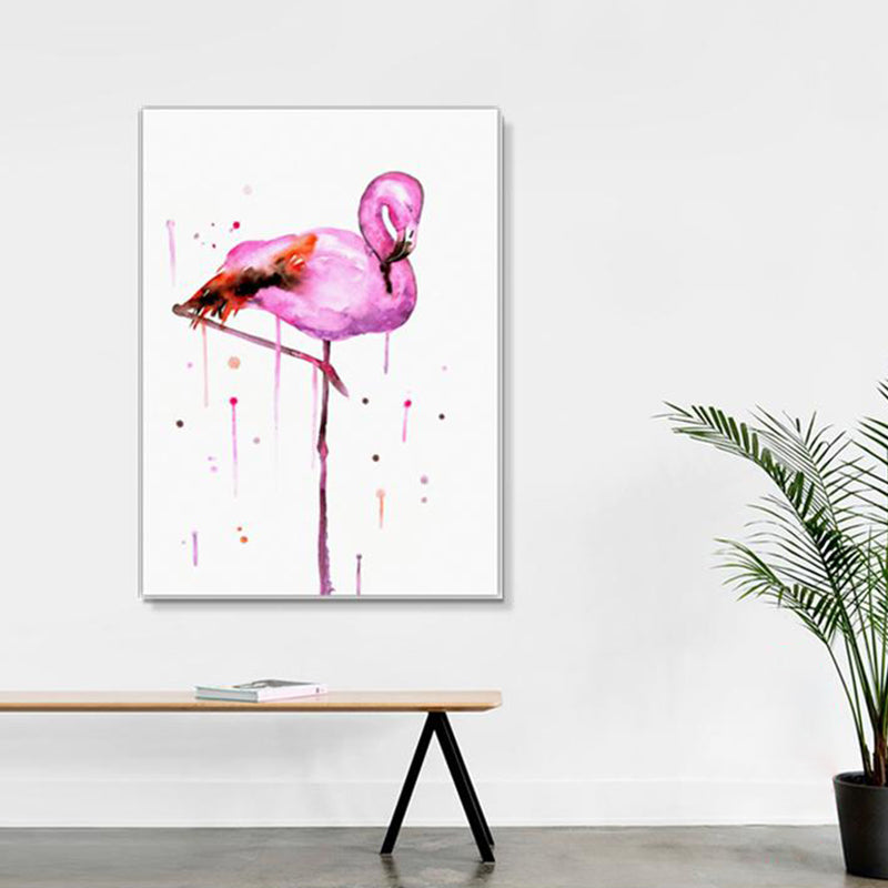 Flamingo Wall Art Nordic Textured Canvas Print in Pink on White for Living Room