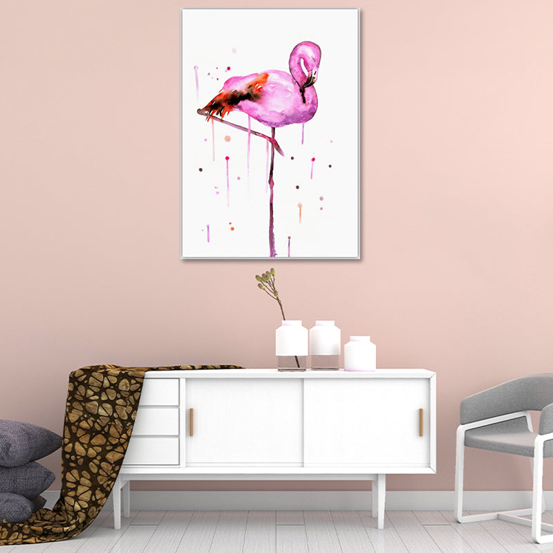 Flamingo Wall Art Nordic getextureerde canvas print in roze op wit voor woonkamer