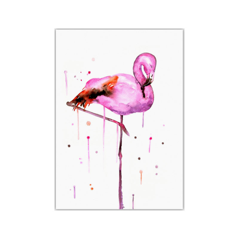 Flamingo wall art tela testurizzata stampata stampata in rosa su bianco per soggiorno