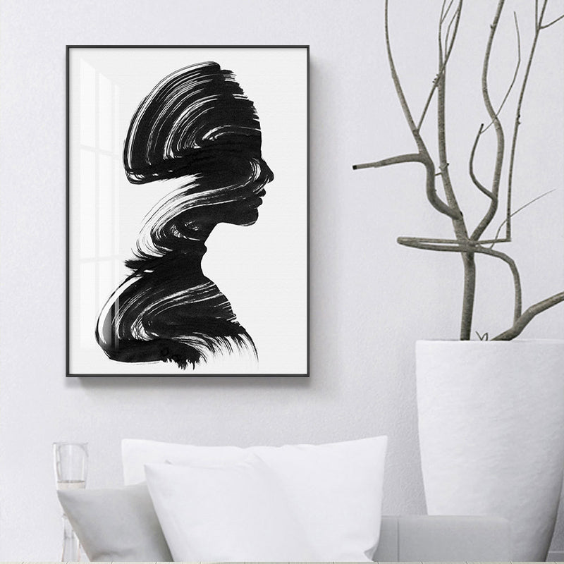 Brush Stroke Woman Painting Minimalistic Canvas Wall Art Decor in Black and White