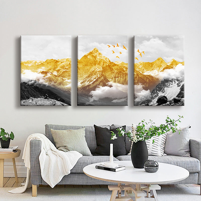 Gouden berglandschap canvas print multi-delige glamours zitkamer muurkunst