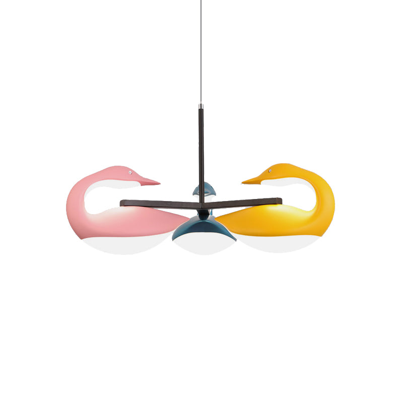 Three Light Swan LED Chandelier Nordic Style Acrylic Colorful Suspended Lamp for Kids Room, Third Gear Clearhalo 'Ceiling Lights' 'Modern Pendants' 'Modern' 'Pendant Lights' 'Pendants' Lighting' 164237