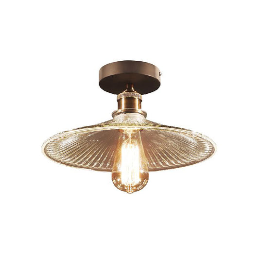 Brass One Light Ceiling Mount Industrial Mercury Glass Flared Semi Flush Light Clearhalo 'Ceiling Lights' 'Close To Ceiling Lights' 'Close to ceiling' 'Glass shade' 'Glass' 'Semi-flushmount' Lighting' 164339