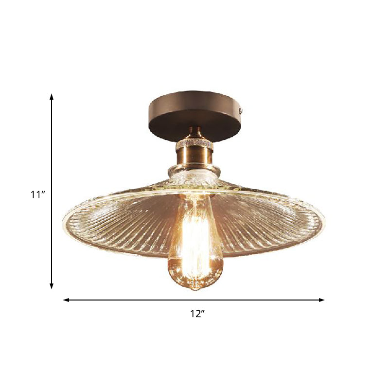 Brass One Light Ceiling Mount Industrial Mercury Glass Flared Semi Flush Light Clearhalo 'Ceiling Lights' 'Close To Ceiling Lights' 'Close to ceiling' 'Glass shade' 'Glass' 'Semi-flushmount' Lighting' 164340