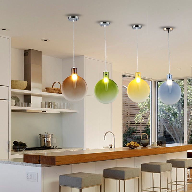 Sliver Ball Hanging Ceiling Light Nordic 1 Light Brown/Green/Yellow Glass Suspension Pendant for Living Room Clearhalo 'Ceiling Lights' 'Modern Pendants' 'Modern' 'Pendant Lights' 'Pendants' Lighting' 164375