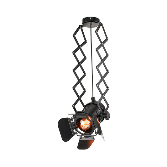 1 Light Extendable Semi Flush Mount Spotlight with Shade Metal Industrial Style Restaurant Ceiling Mounted Light in Black Clearhalo 'Ceiling Lights' 'Close To Ceiling Lights' 'Close to ceiling' 'Semi-flushmount' Lighting' 164461