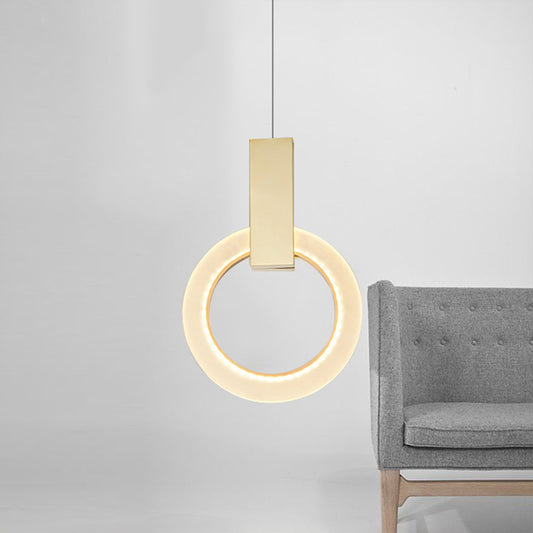 8"/12"/16" Dia Gold Ring Pendant Light Modern 1 Light Acrylic Ceiling Lighting Fixture Gold Clearhalo 'Ceiling Lights' 'Modern Pendants' 'Modern' 'Pendant Lights' 'Pendants' Lighting' 164463