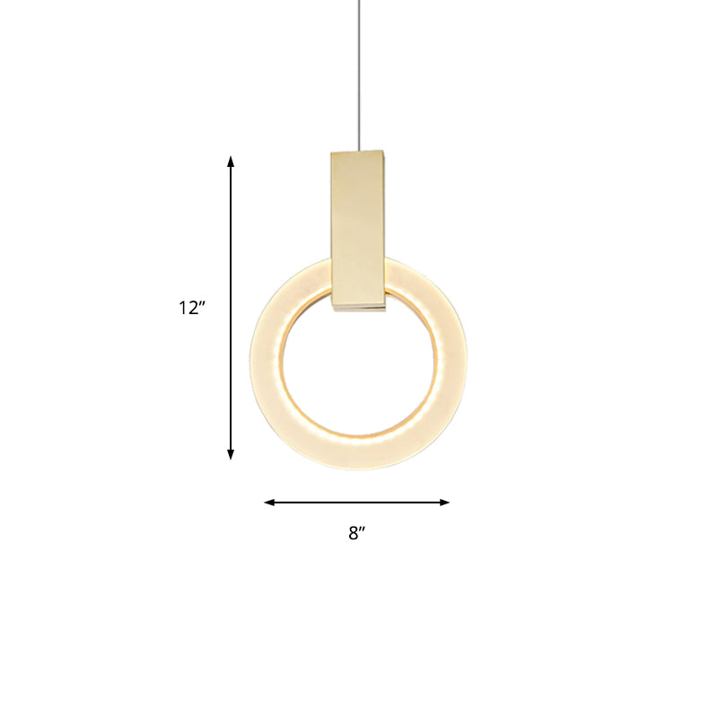 8"/12"/16" Dia Gold Ring Pendant Light Modern 1 Light Acrylic Ceiling Lighting Fixture Clearhalo 'Ceiling Lights' 'Modern Pendants' 'Modern' 'Pendant Lights' 'Pendants' Lighting' 164466