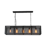 Rectangle Dining Room Island Pendant Light with Mesh Shade Industrial Iron 5 Heads Black Finish Hanging Lamp Clearhalo 'Ceiling Lights' 'Island Lights' Lighting' 164472