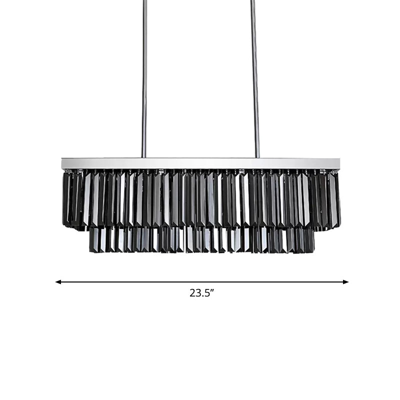 Rectangle Hanging Light Modern Smoke Gray Crystal Block 6/8/10 Heads Dining Room Chandelier Lamp Clearhalo 'Ceiling Lights' 'Chandeliers' 'Modern Chandeliers' 'Modern' Lighting' 1644834