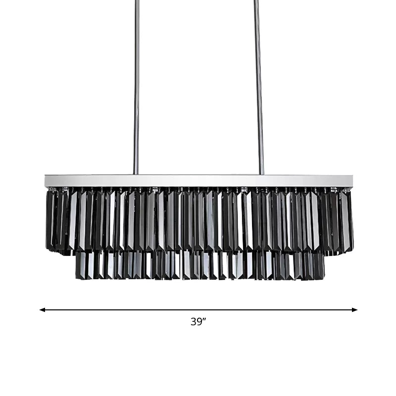 Rectangle Hanging Light Modern Smoke Gray Crystal Block 6/8/10 Heads Dining Room Chandelier Lamp Clearhalo 'Ceiling Lights' 'Chandeliers' 'Modern Chandeliers' 'Modern' Lighting' 1644835