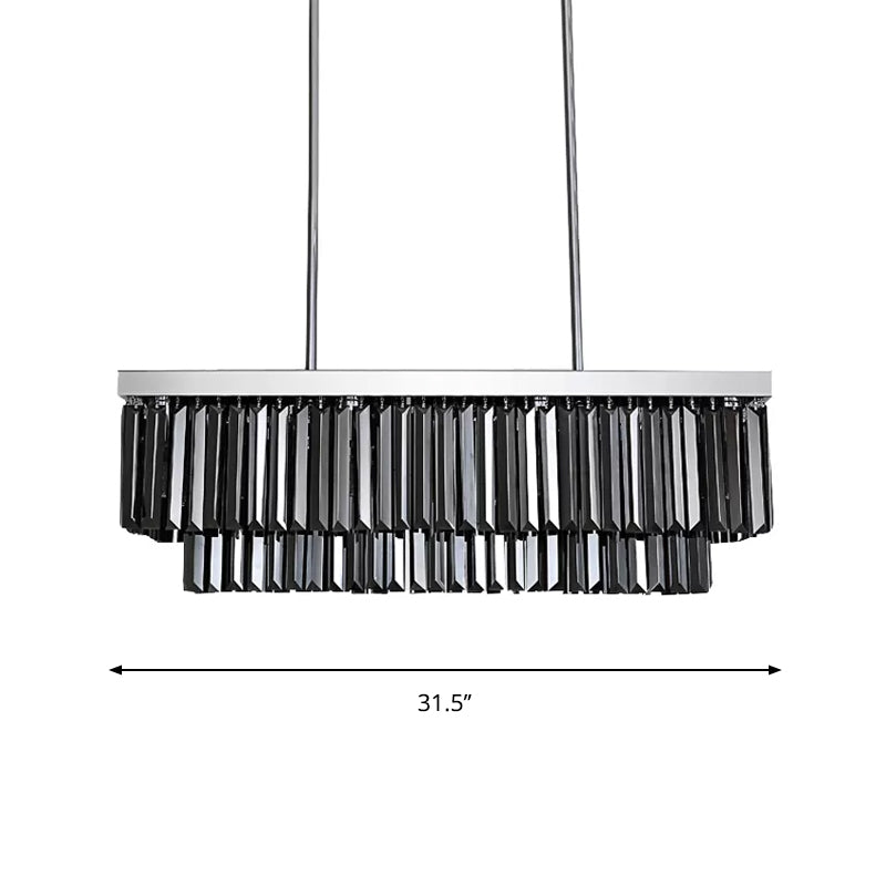 Rectangle Hanging Light Modern Smoke Gray Crystal Block 6/8/10 Heads Dining Room Chandelier Lamp Clearhalo 'Ceiling Lights' 'Chandeliers' 'Modern Chandeliers' 'Modern' Lighting' 1644836