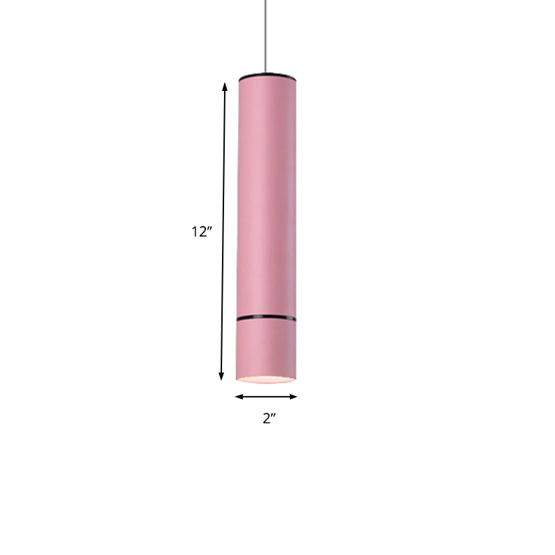 Nordic 1 Light Suspension Light with Metal Shade Pink/Blue/Green Pipe Ceiling Pendant Light in White/Warm/Natural Light Clearhalo 'Ceiling Lights' 'Modern Pendants' 'Modern' 'Pendant Lights' 'Pendants' Lighting' 164585