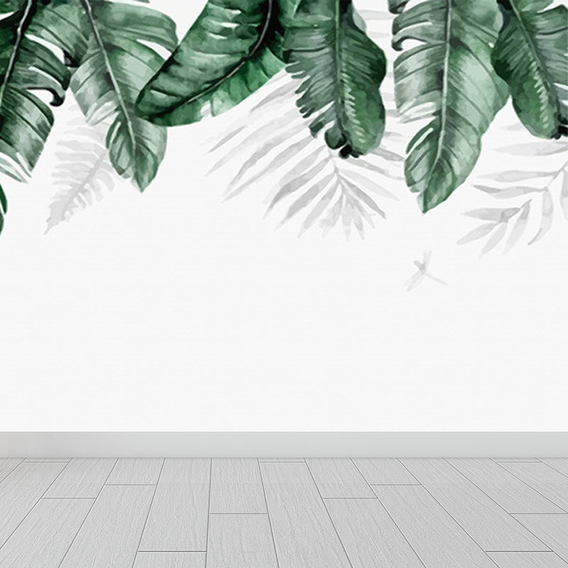 Tropical Banana Leaves Mural Soft Color Living Room Wall Art, Custom Size Available Clearhalo 'Wall Decor' 'Wall Mural' 1646187