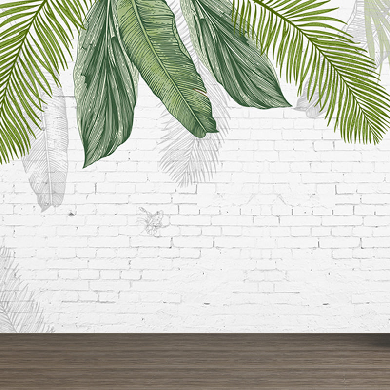 Tropical Banana Leaves Mural Soft Color Living Room Wall Art, Custom Size Available Light Green Clearhalo 'Wall Decor' 'Wall Mural' 1646190