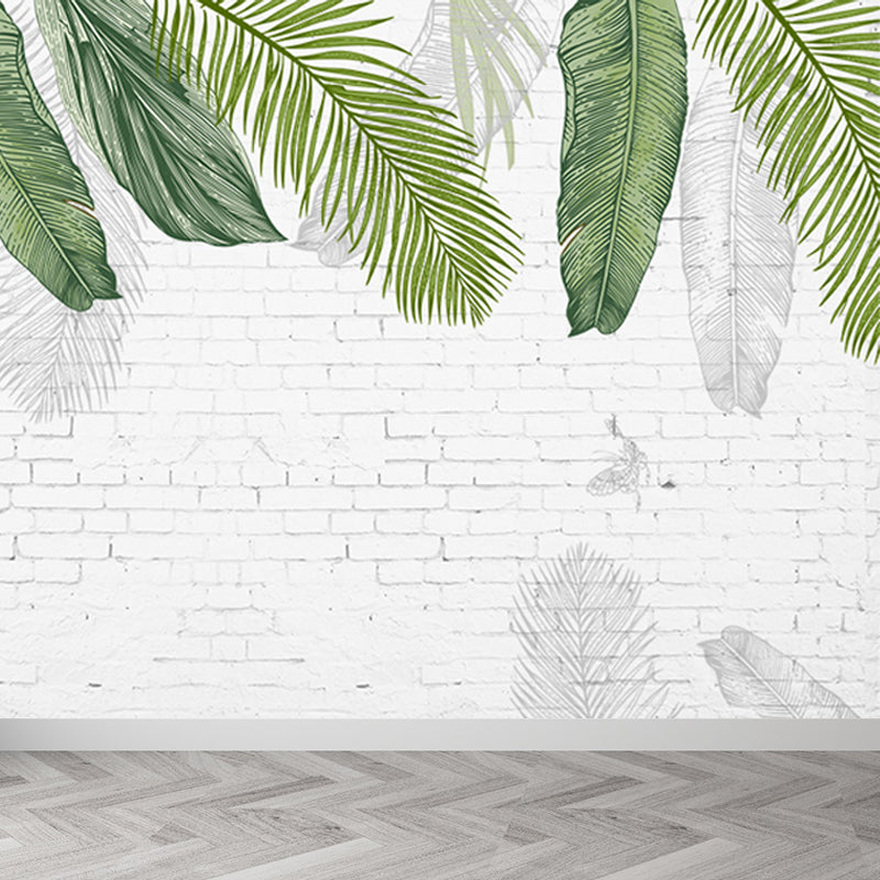 Tropical Banana Leaves Mural Soft Color Living Room Wall Art, Custom Size Available Clearhalo 'Wall Decor' 'Wall Mural' 1646191