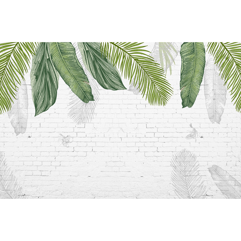 Tropical Banana Leaves Mural Soft Color Living Room Wall Art, Custom Size Available Clearhalo 'Wall Decor' 'Wall Mural' 1646193