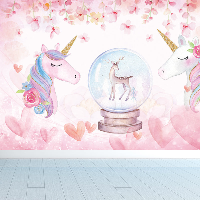 Standing Unicorn Mural Children's Art Non-Woven Cloth Wall Covering in Pastel Color Clearhalo 'Wall Decor' 'Wall Mural' 1646282