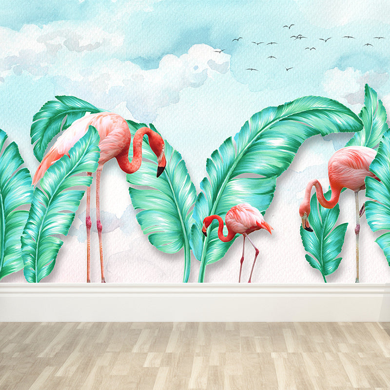 Modern Wild Flamingos Mural Decal Pink Waterproofing Wall Covering for Guest Room Pink Design 1 Clearhalo 'Wall Decor' 'Wall Mural' 1646355