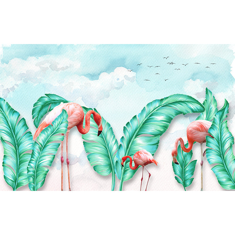 Modern Wild Flamingos Mural Decal Pink Waterproofing Wall Covering for Guest Room Clearhalo 'Wall Decor' 'Wall Mural' 1646358