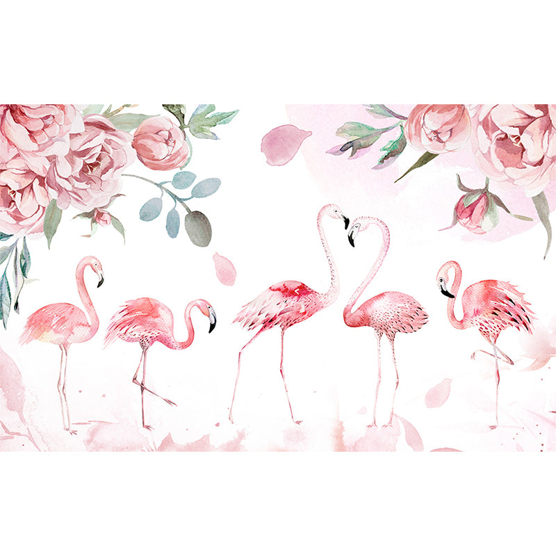 Modern Wild Flamingos Mural Decal Pink Waterproofing Wall Covering for Guest Room Clearhalo 'Wall Decor' 'Wall Mural' 1646363