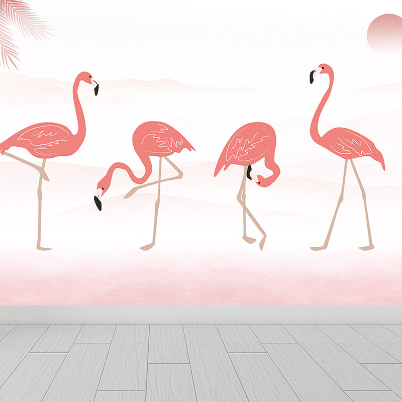 Modern Wild Flamingos Mural Decal Pink Waterproofing Wall Covering for Guest Room Pink Design 3 Clearhalo 'Wall Decor' 'Wall Mural' 1646365