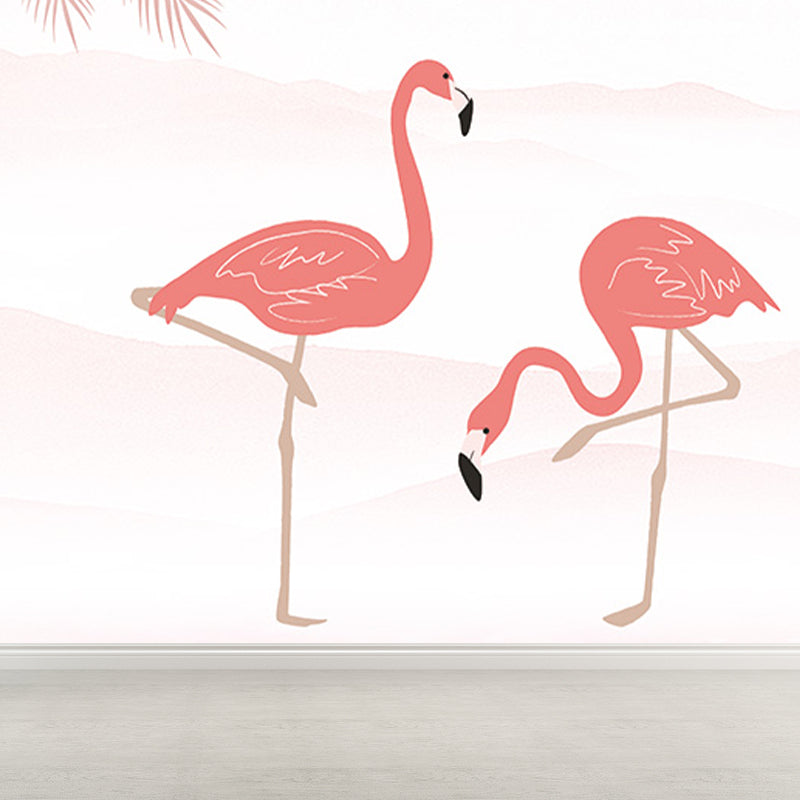 Modern Wild Flamingos Mural Decal Pink Waterproofing Wall Covering for Guest Room Clearhalo 'Wall Decor' 'Wall Mural' 1646367