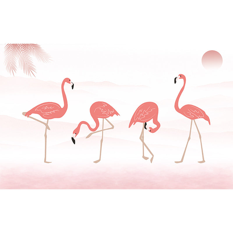 Modern Wild Flamingos Mural Decal Pink Waterproofing Wall Covering for Guest Room Clearhalo 'Wall Decor' 'Wall Mural' 1646368