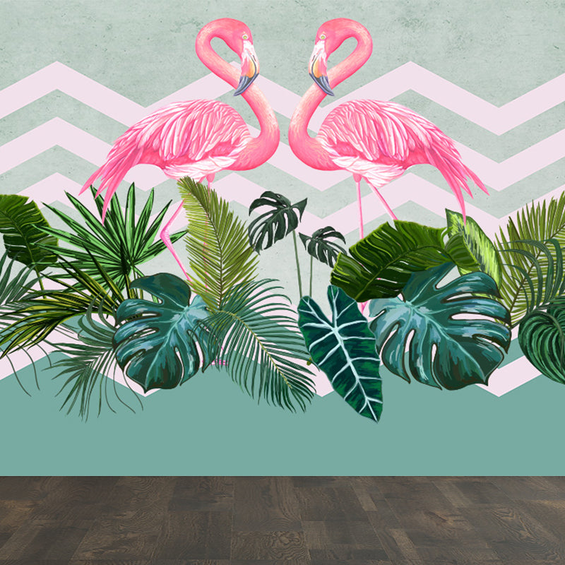 Modern Wild Flamingos Mural Decal Pink Waterproofing Wall Covering for Guest Room Pink Design 4 Clearhalo 'Wall Decor' 'Wall Mural' 1646370