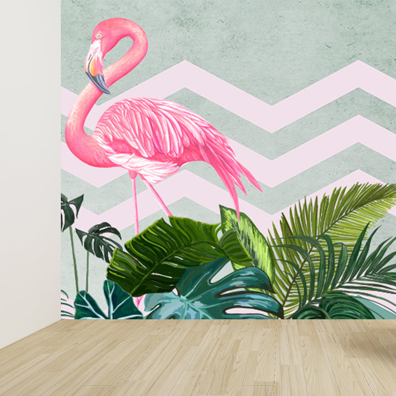 Modern Wild Flamingos Mural Decal Pink Waterproofing Wall Covering for Guest Room Clearhalo 'Wall Decor' 'Wall Mural' 1646371