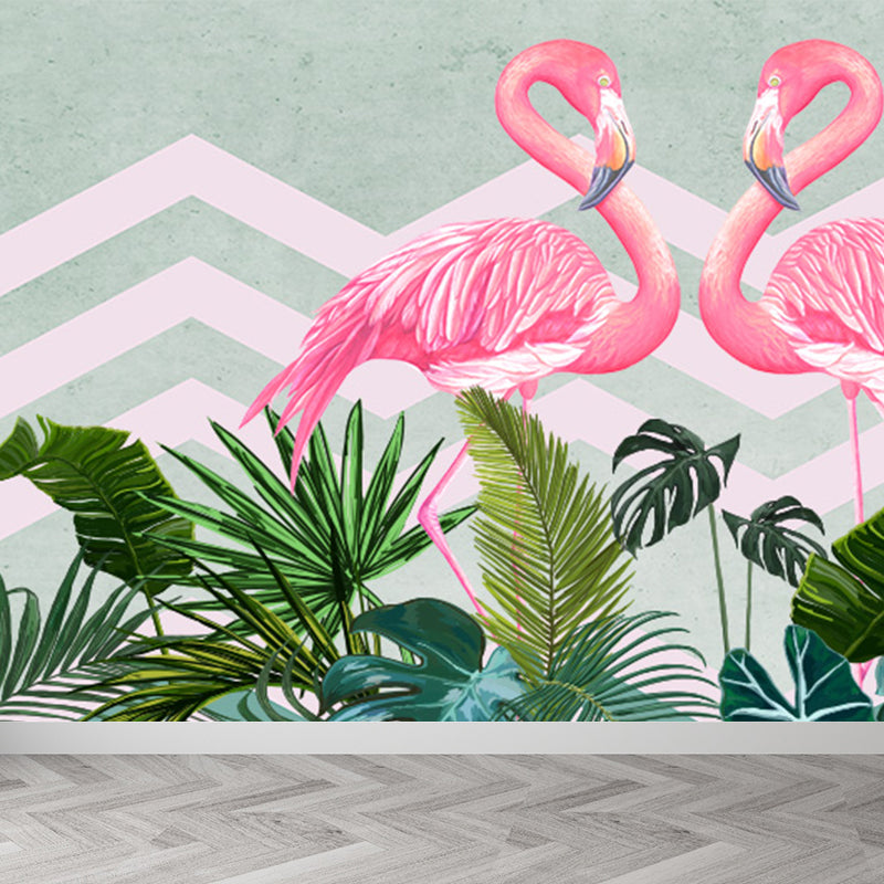 Modern Wild Flamingos Mural Decal Pink Waterproofing Wall Covering for Guest Room Clearhalo 'Wall Decor' 'Wall Mural' 1646372