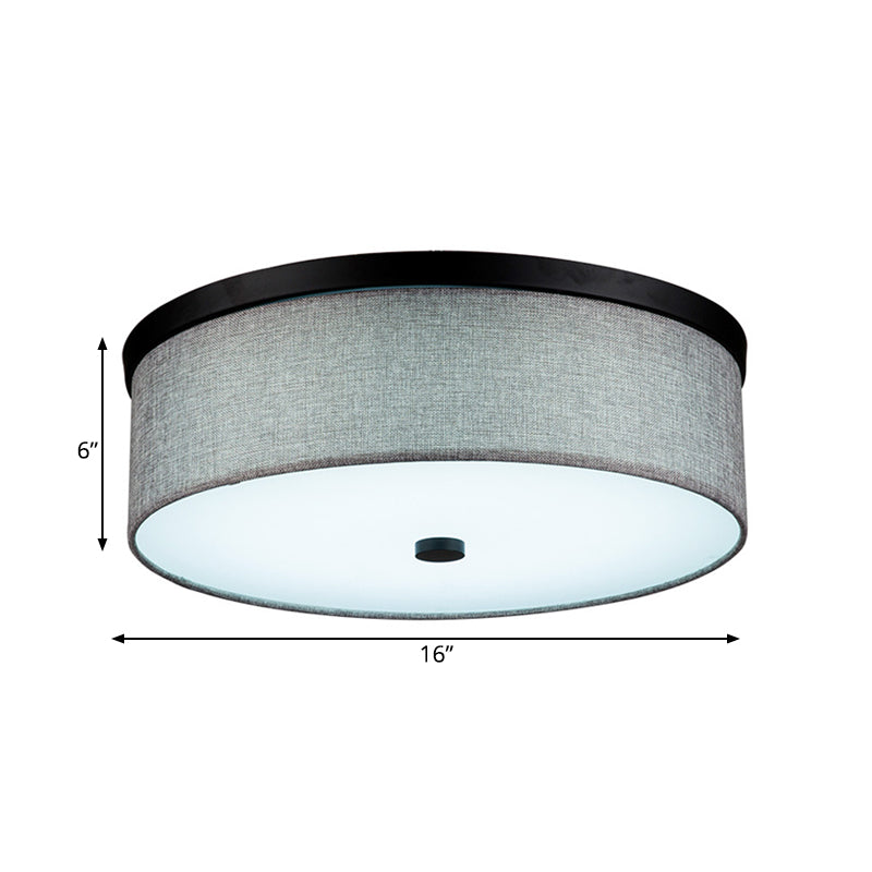 Drum Ceiling Mounted Light Modernism Fabric Grey LED Flush Mount Lamp, 16"/19.5" Dia Clearhalo 'Ceiling Lights' 'Close To Ceiling Lights' 'Close to ceiling' 'Flush mount' Lighting' 164675