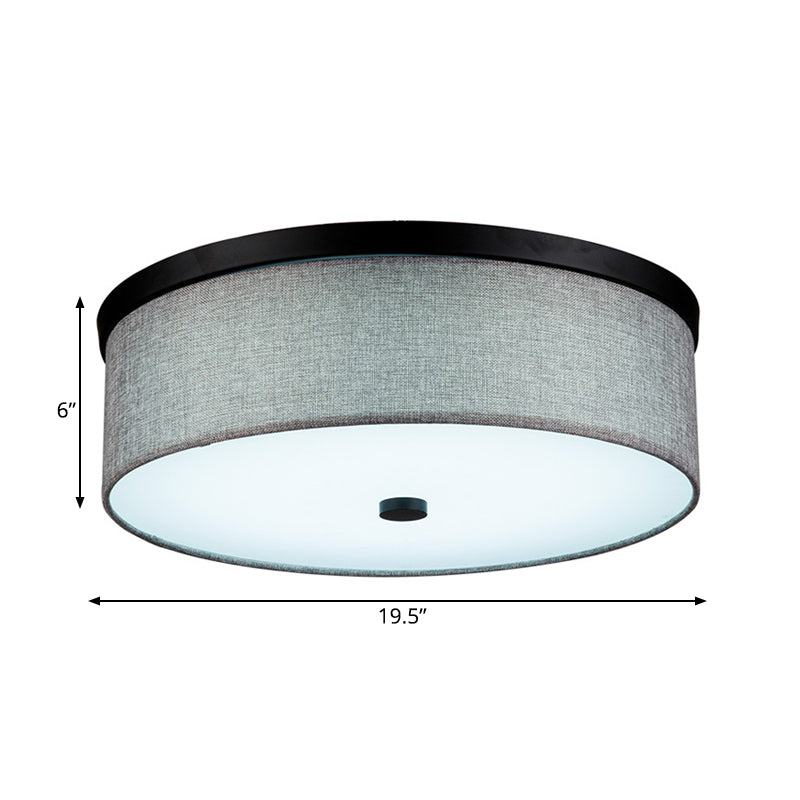 Drum Ceiling Mounted Light Modernism Fabric Grey LED Flush Mount Lamp, 16"/19.5" Dia Clearhalo 'Ceiling Lights' 'Close To Ceiling Lights' 'Close to ceiling' 'Flush mount' Lighting' 164676