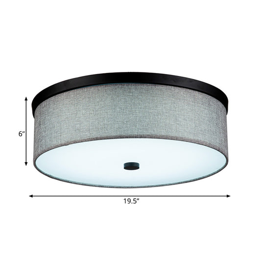 Drum Ceiling Mounted Light Modernism Fabric Grey LED Flush Mount Lamp, 16"/19.5" Dia Clearhalo 'Ceiling Lights' 'Close To Ceiling Lights' 'Close to ceiling' 'Flush mount' Lighting' 164676