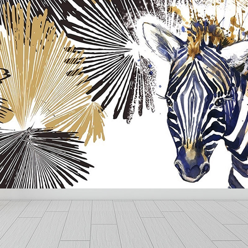 Tame Zebra Mural Decal Contemporary Non-Woven Texture Wall Covering in Soft Color Clearhalo 'Wall Decor' 'Wall Mural' 1646980