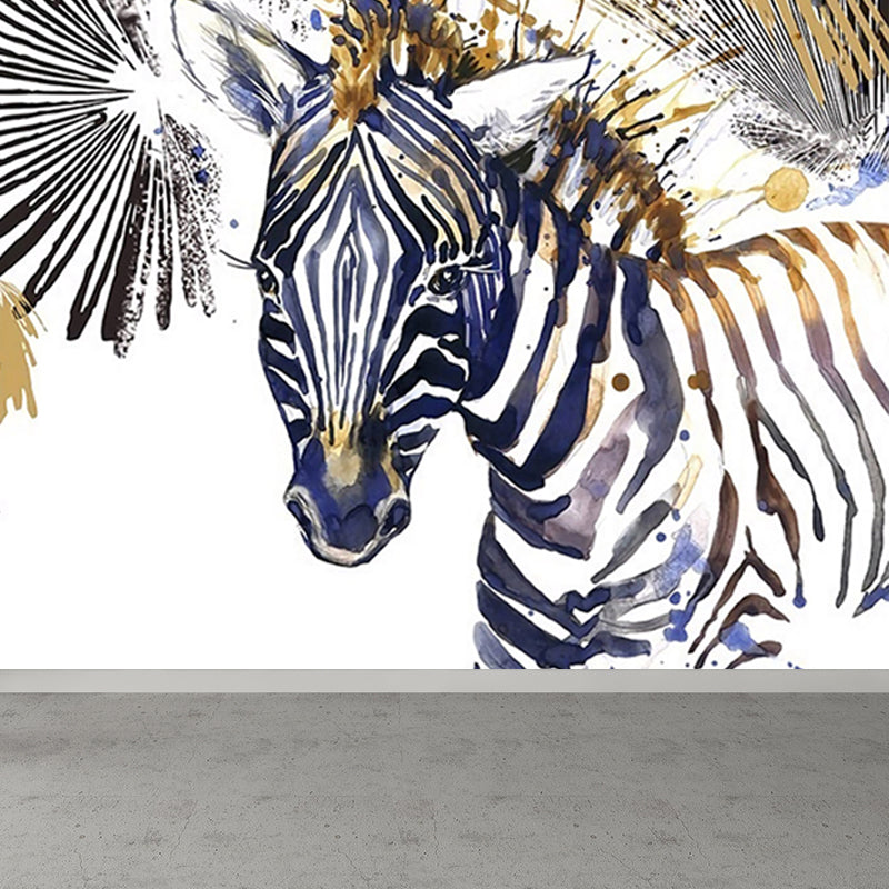 Tame Zebra Mural Decal Contemporary Non-Woven Texture Wall Covering in Soft Color Clearhalo 'Wall Decor' 'Wall Mural' 1646981