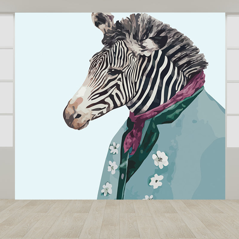 Tame Zebra Mural Decal Contemporary Non-Woven Texture Wall Covering in Soft Color Clearhalo 'Wall Decor' 'Wall Mural' 1646986