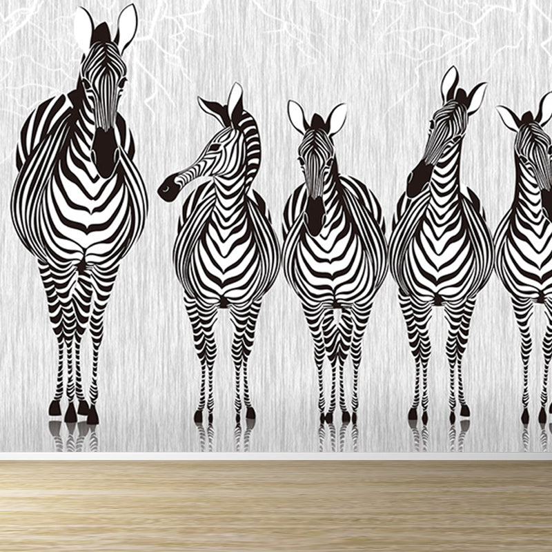 Tame Zebra Mural Decal Contemporary Non-Woven Texture Wall Covering in Soft Color Clearhalo 'Wall Decor' 'Wall Mural' 1646990