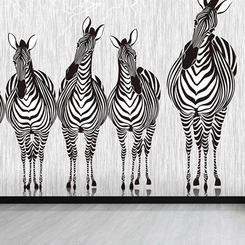 Tame Zebra Mural Decal Contemporary Non-Woven Texture Wall Covering in Soft Color Clearhalo 'Wall Decor' 'Wall Mural' 1646991