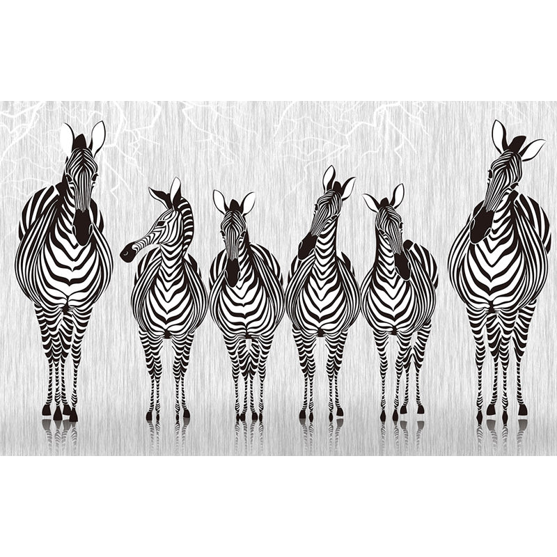 Tame Zebra Mural Decal Contemporary Non-Woven Texture Wall Covering in Soft Color Clearhalo 'Wall Decor' 'Wall Mural' 1646992