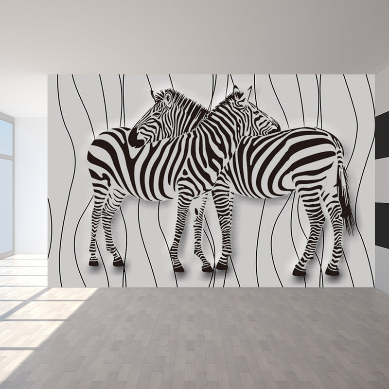 Tame Zebra Mural Decal Contemporary Non-Woven Texture Wall Covering in Soft Color Clearhalo 'Wall Decor' 'Wall Mural' 1646995