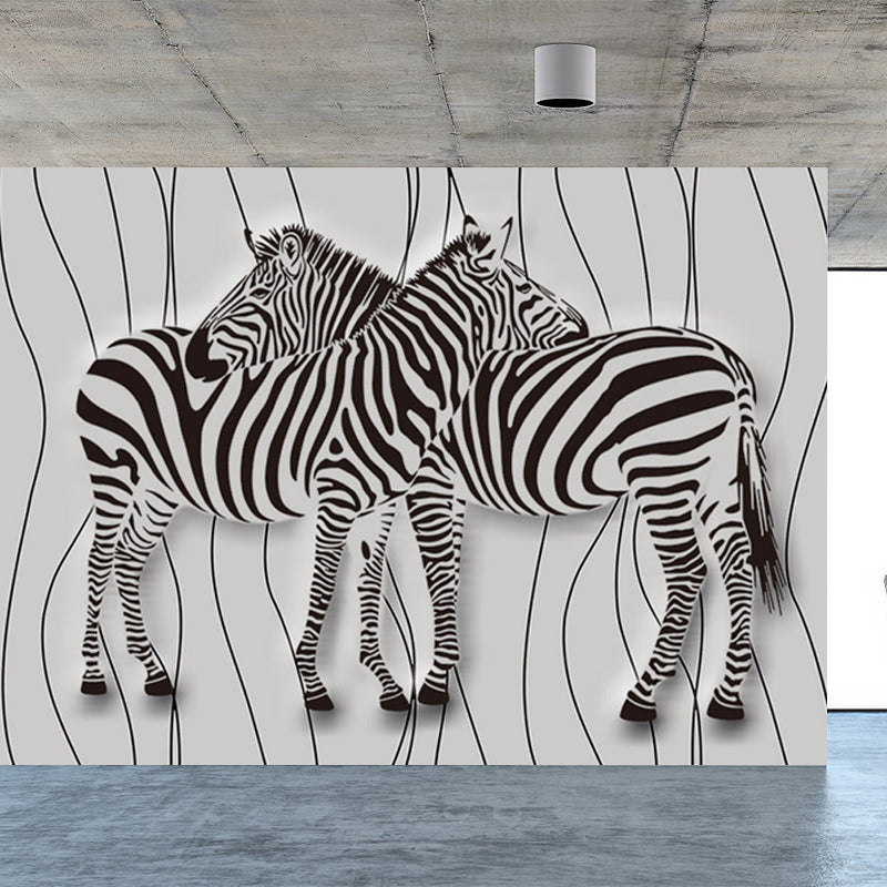 Tame Zebra Mural Decal Contemporary Non-Woven Texture Wall Covering in Soft Color Clearhalo 'Wall Decor' 'Wall Mural' 1646996