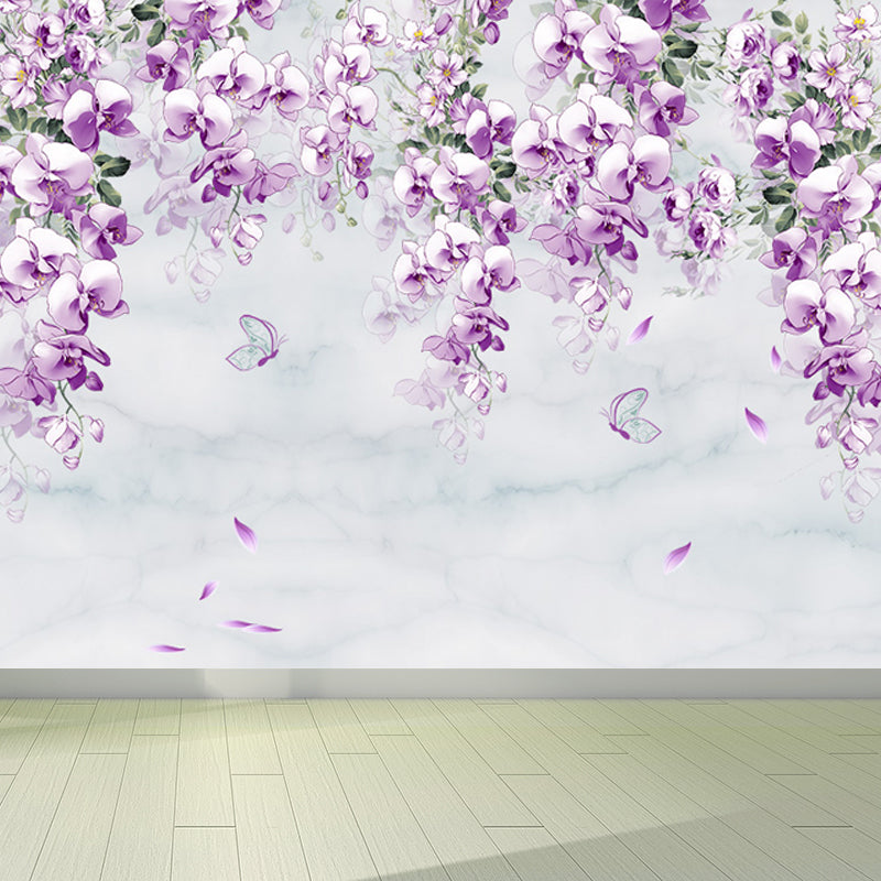 Waterproof Flower Wall Mural Modern Non-Woven Wall Covering, Custom Size Available Purple Clearhalo 'Wall Decor' 'Wall Mural' 1646999