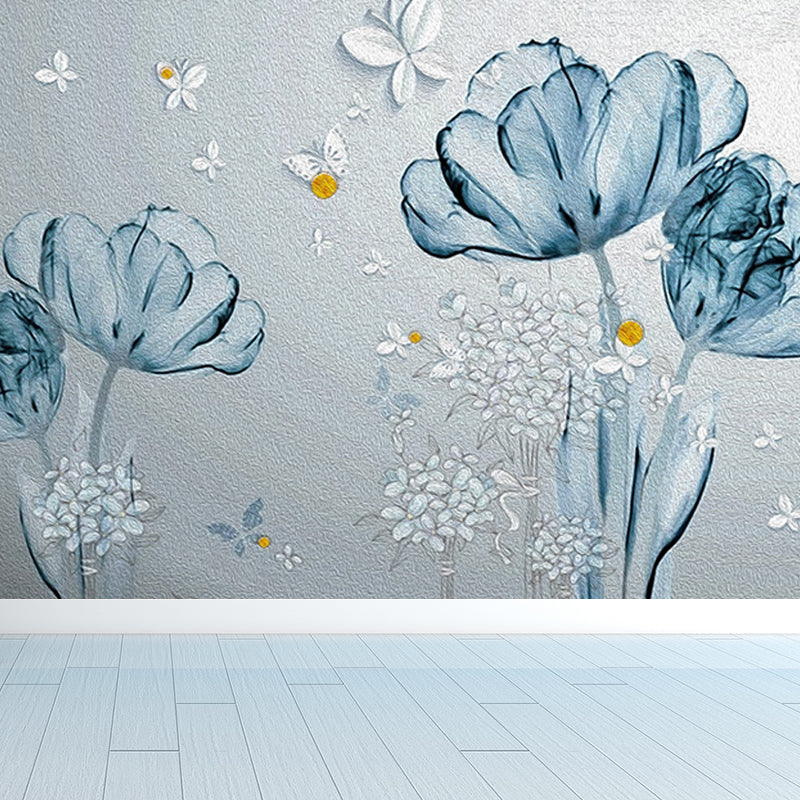 Whole Flower Mural Wallpaper Moisture Resistant Contemporary Bedroom Wall Decor Blue Clearhalo 'Wall Decor' 'Wall Mural' 1647019