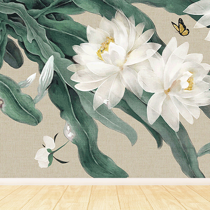 Whole Flower Mural Wallpaper Moisture Resistant Contemporary Bedroom Wall Decor Green Clearhalo 'Wall Decor' 'Wall Mural' 1647024