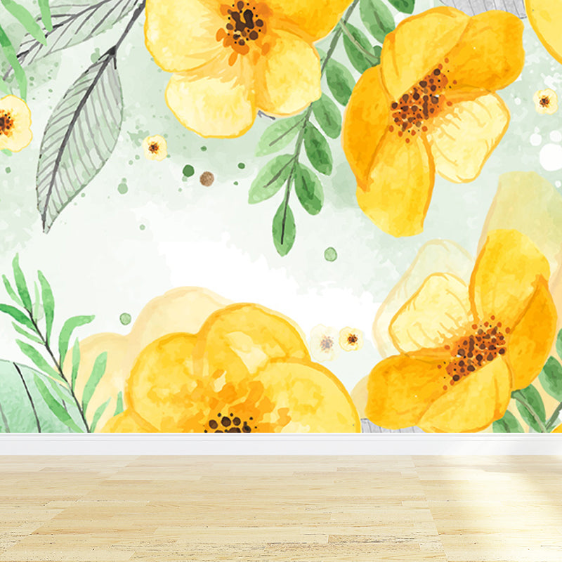 Whole Flower Mural Wallpaper Moisture Resistant Contemporary Bedroom Wall Decor Yellow Clearhalo 'Wall Decor' 'Wall Mural' 1647029